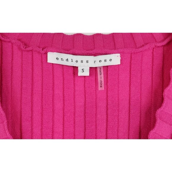 Endless Rose Dress Womens Small Pink Rulffe V Neck Ribbed Button Down Knit Mini - Picture 3 of 11
